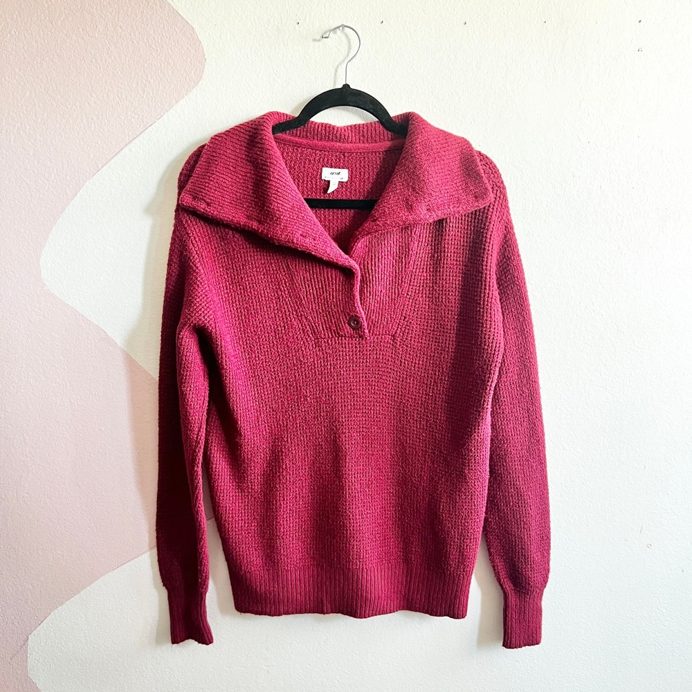 Aerie CozyUp Waffle Button Sweater Oversized Cozy Burgundy Size‎ XXS - Picture 2 of 9